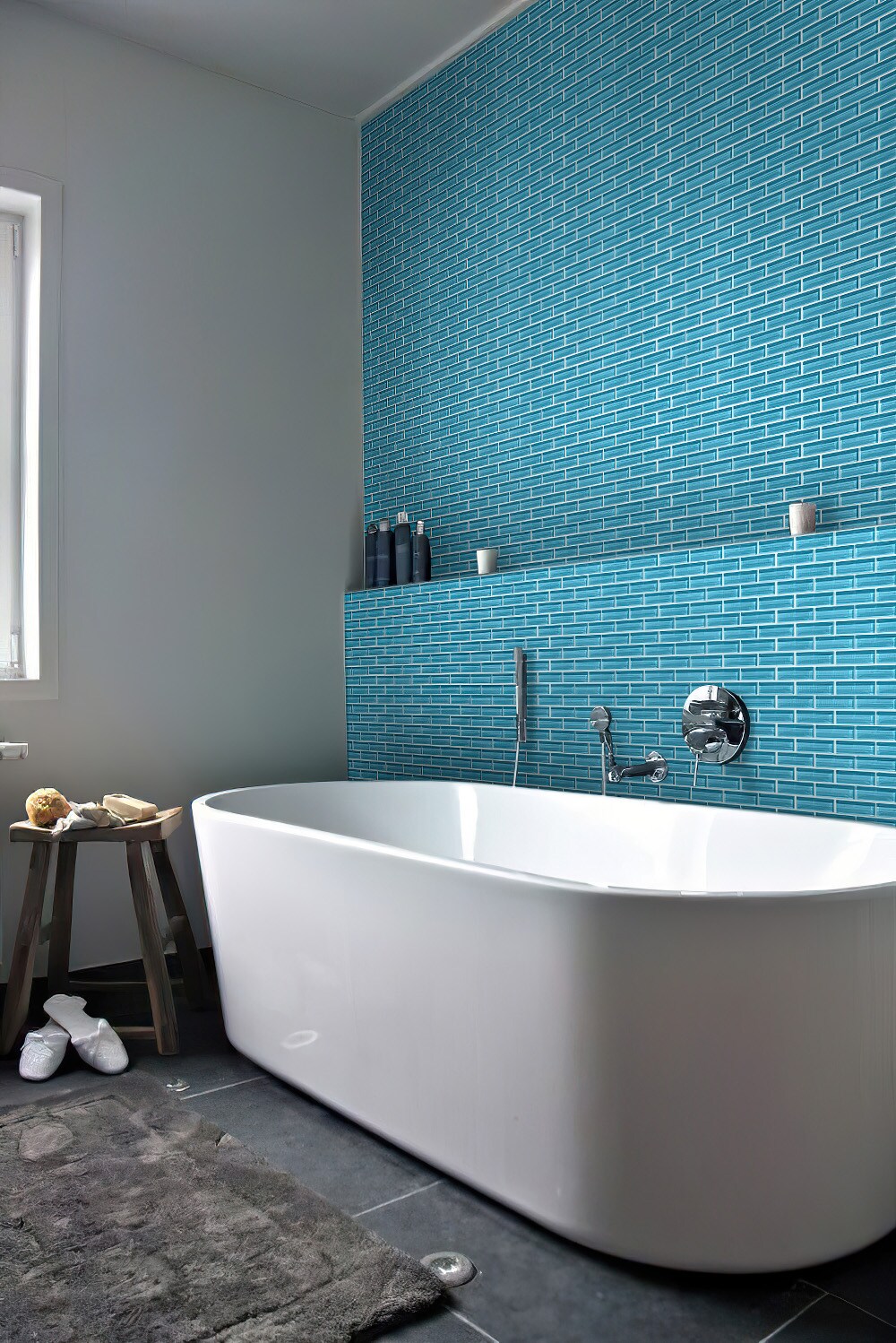 Apollo Tile (Sample) Colorway Carolina Blue 4-in x 4-in Glossy Glass Brick Subway Floor and Wall Tile