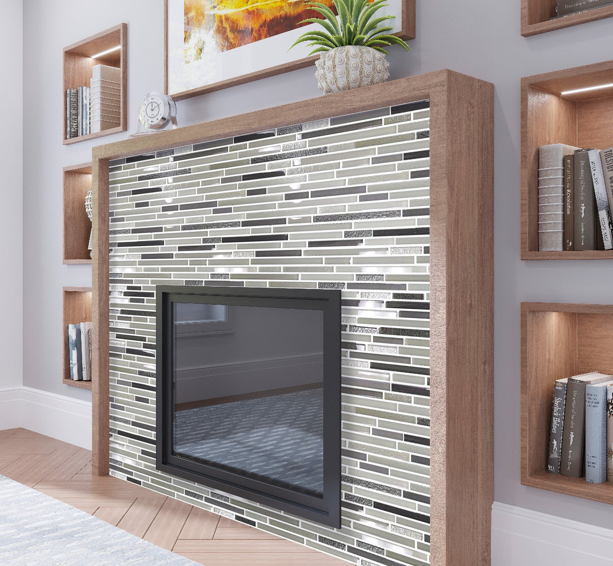 Apollo Tile Waterfall White and Iron Gray 12-in x 12-in Multi-finish Glass Linear Marble Look Wall Tile (4.83-sq. ft/ Carton)