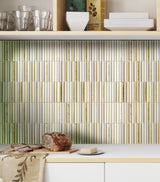 Apollo Tile Waterfall Gold and Beige 12-in x 12-in Glossy Glass Linear Patterned Wall Tile (4.83-sq. ft/ Carton)