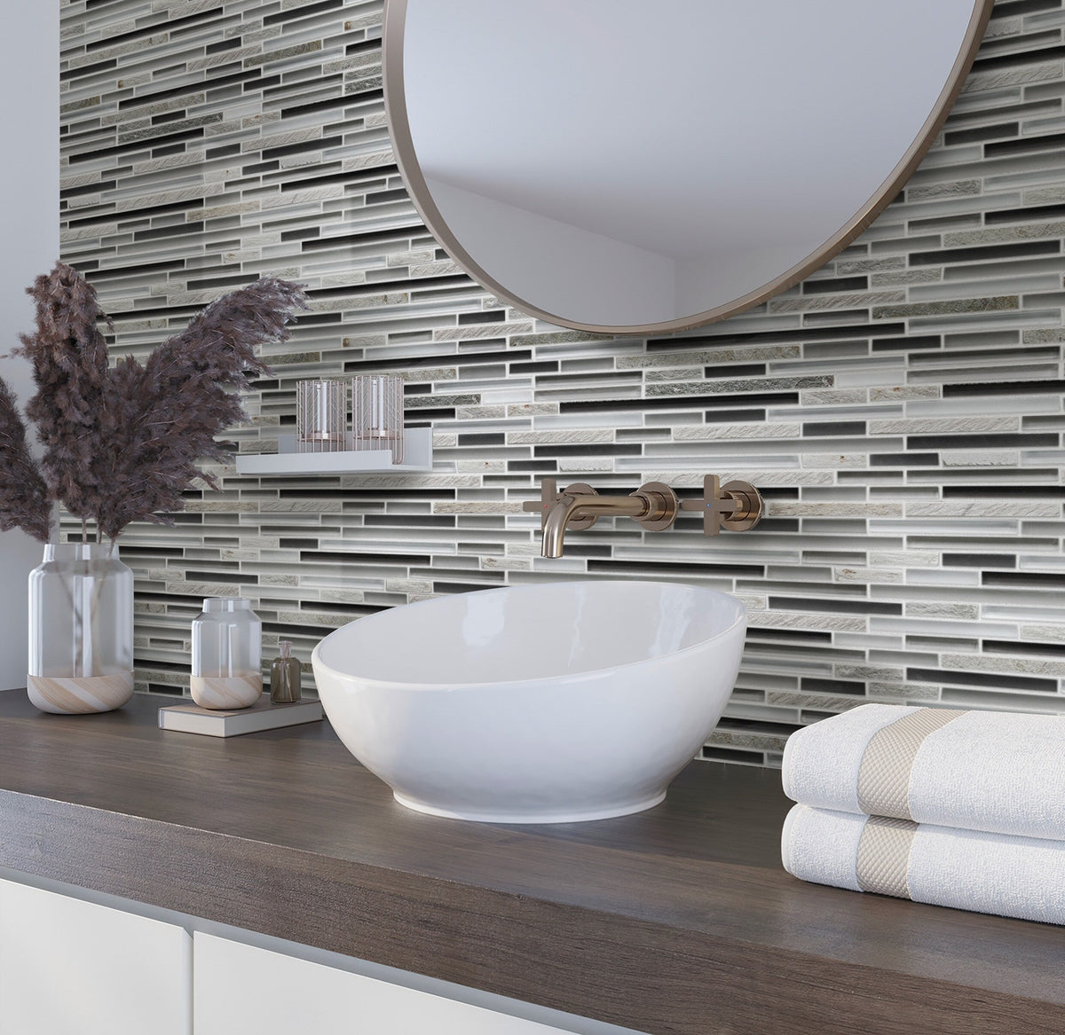 Apollo Tile (Sample) Waterfall Gray and Black 4-in x 4-in Multi-finish Glass/Metal/Stone Marble Linear Patterned Floor and Wall Tile