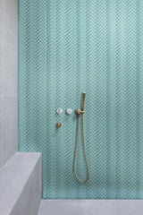 Apollo Tile (Sample) Colorway Tiffany Blue 4-in x 4-in Glossy Glass Herringbone Mosaic Floor and Wall Tile