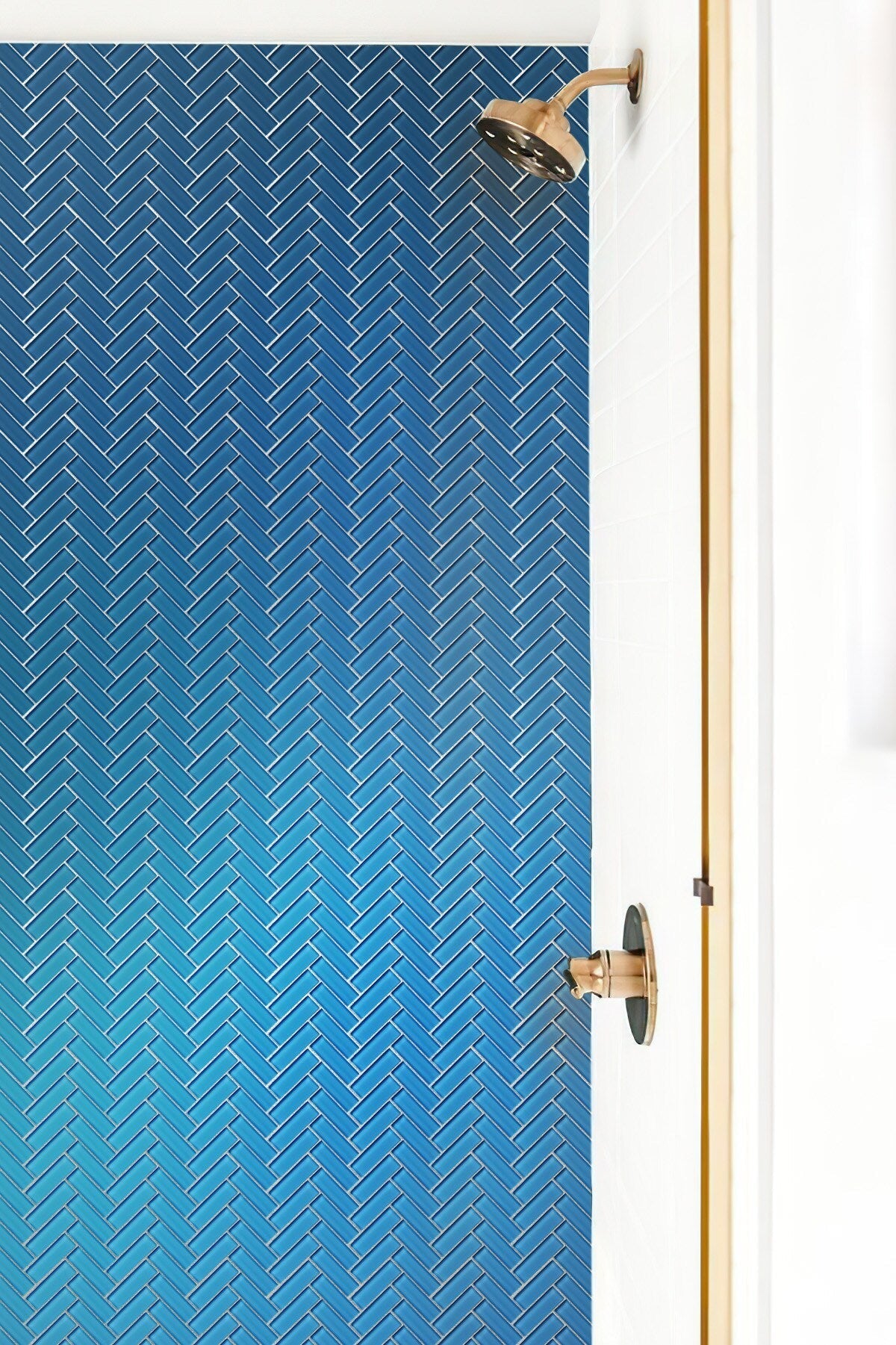 Apollo Tile (Sample) Colorway Sea Blue 4-in x 4-in Glossy Glass Herringbone Floor and Wall Tile