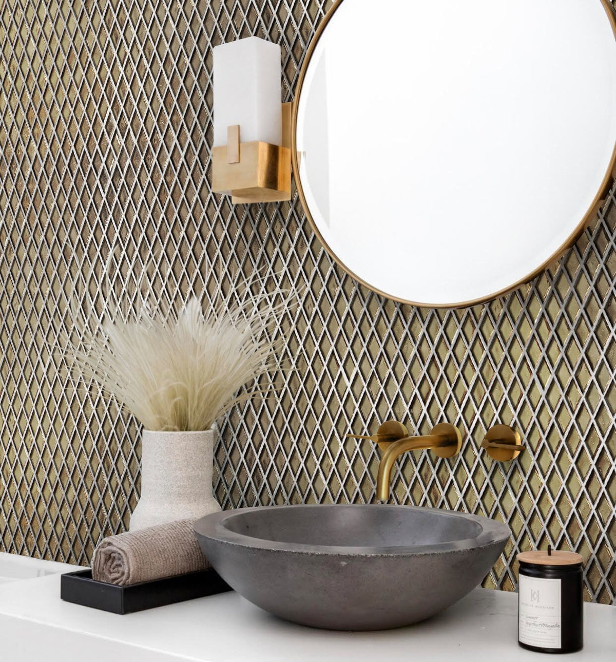 Apollo Tile (Sample) Majeste Gold 4-in x 4-in Honed Glass Diamond Mosaic Floor and Wall Tile