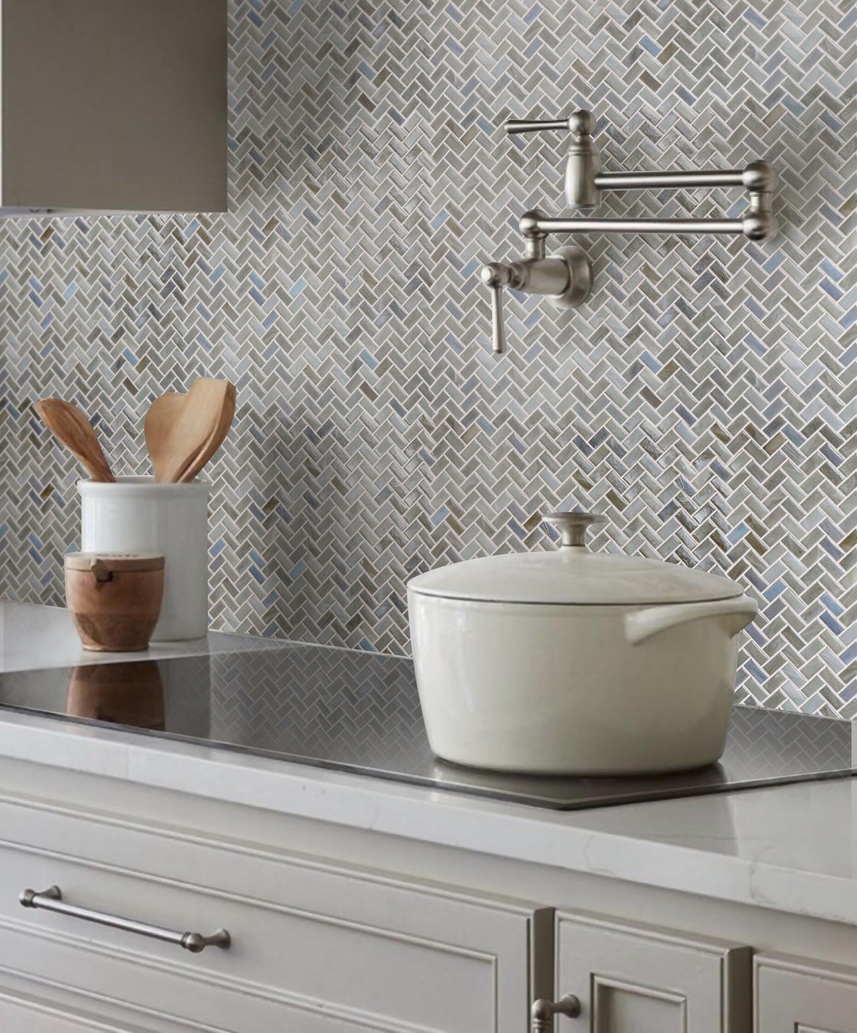 Apollo Tile (Sample) Majeste Gray 4-in x 4-in Matte Glass Herringbone Patterned Floor and Wall Tile