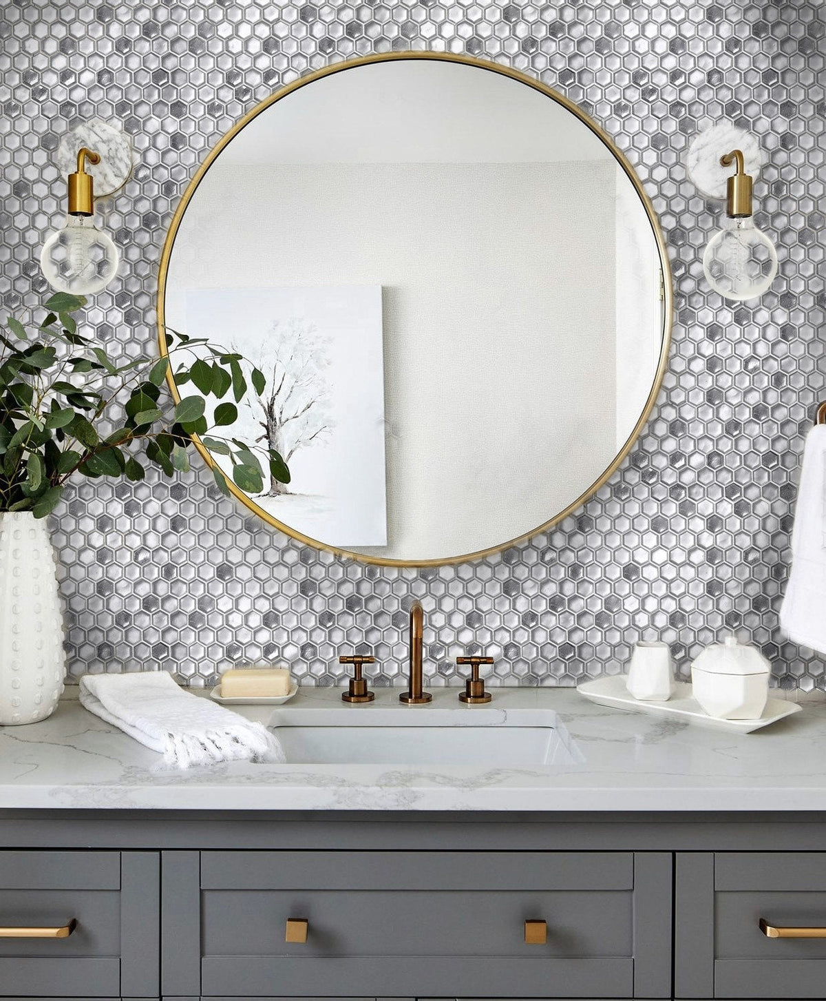 Apollo Tile (Sample) Majeste Silver 4-in x 4-in Matte Glass Honeycomb Patterned Floor and Wall Tile
