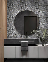 Apollo Tile (Sample) Majeste Silver and Black 4-in x 4-in Matte Glass Honeycomb Patterned Floor and Wall Tile