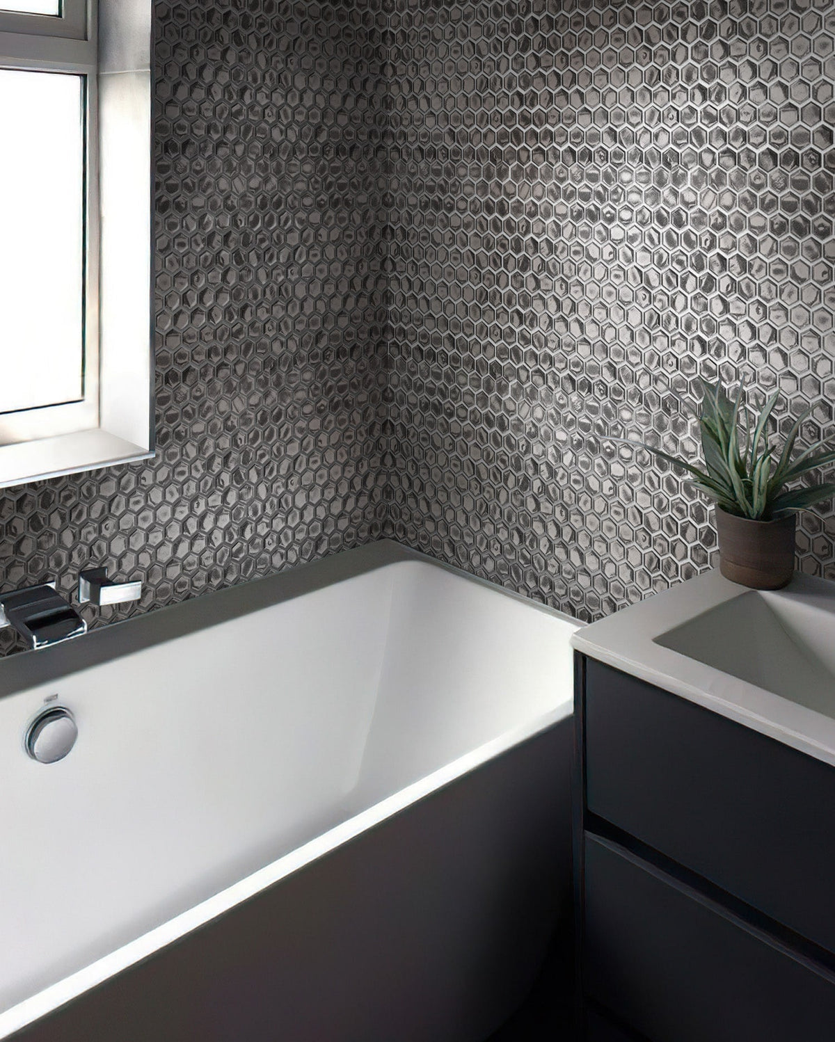 Apollo Tile (Sample) Majeste Glossy Silver 4-in x 4-in Matte Glass Honeycomb Mosaic Floor and Wall Tile