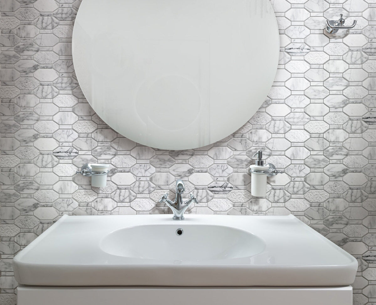 Apollo Tile (Sample) Sparta Gray 4-in x 4-in Polished Marble Honeycomb Marble Look Floor and Wall Tile