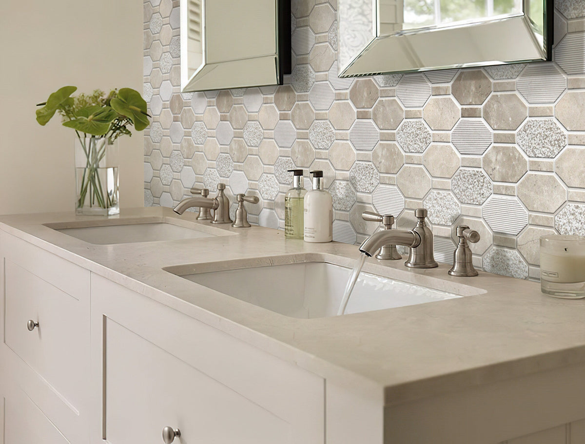 Apollo Tile (Sample) Sparta Beige 4-in x 4-in Polished Marble Honeycomb Marble Look Floor and Wall Tile