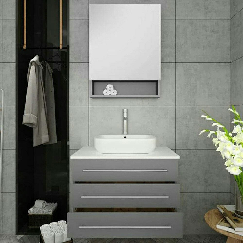 Fresca 24-in x 33.5-in Fog Free Surface Mount Gray Mirrored Medicine Cabinet