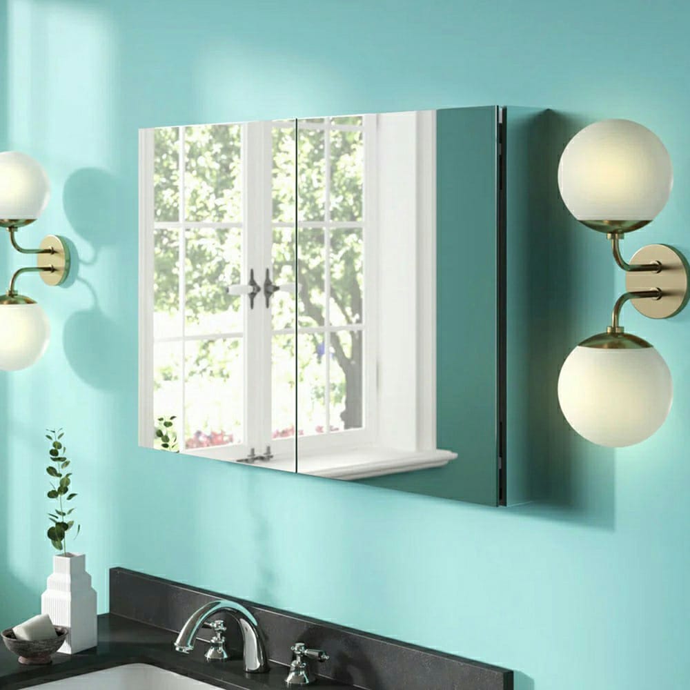 Fresca 40-in x 26-in Surface/Recessed Mount Mirror Mirrored Medicine Cabinet