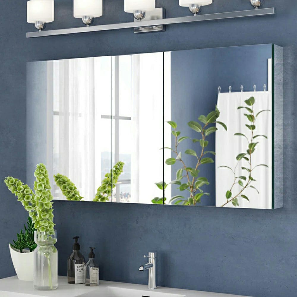 Fresca 49-in x 26-in Surface/Recessed Mount Mirror Mirrored Medicine Cabinet