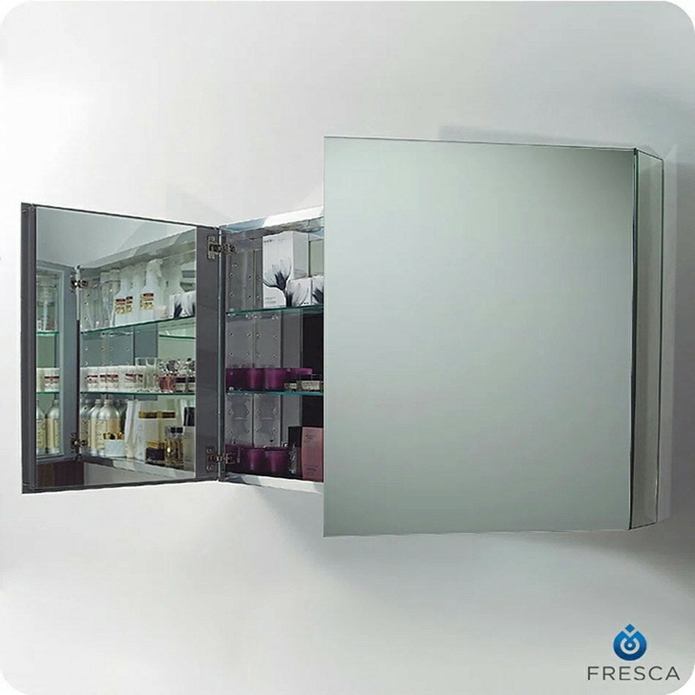 Fresca 59-in x 26-in Surface/Recessed Mount Mirror Mirrored Medicine Cabinet