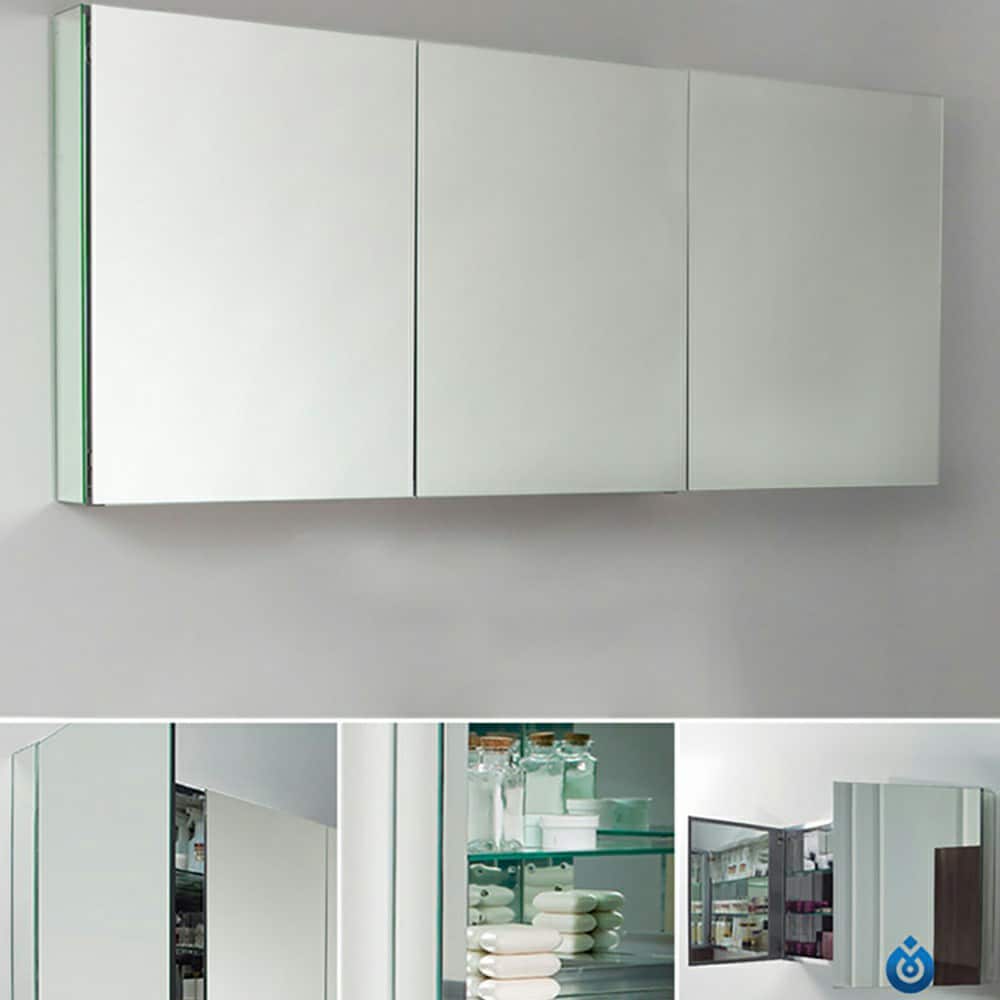 Fresca 59-in x 26-in Surface/Recessed Mount Mirror Mirrored Medicine Cabinet