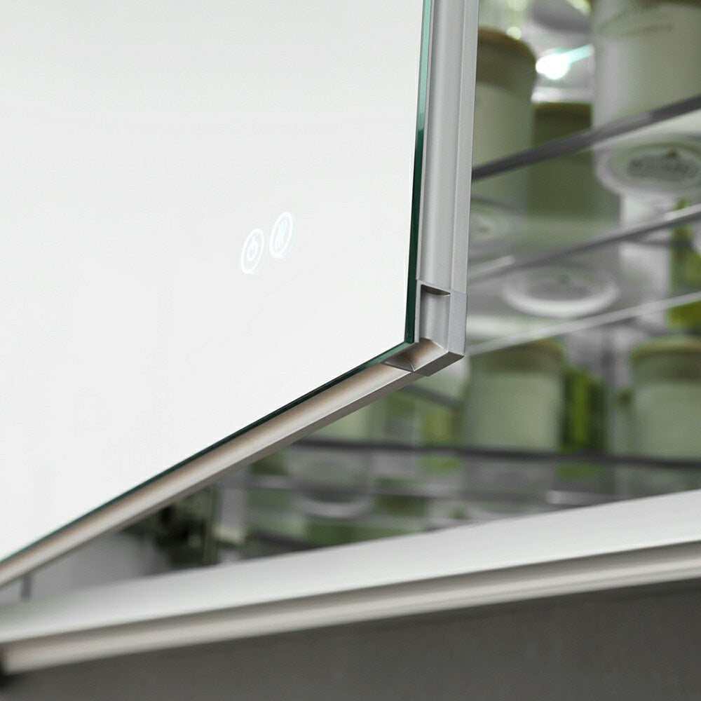 Fresca Tiempo 48-in x 30-in Lighted LED Fog Free Surface/Recessed Mount LED Lighting Mirrored Soft Close Medicine Cabinet with Outlet