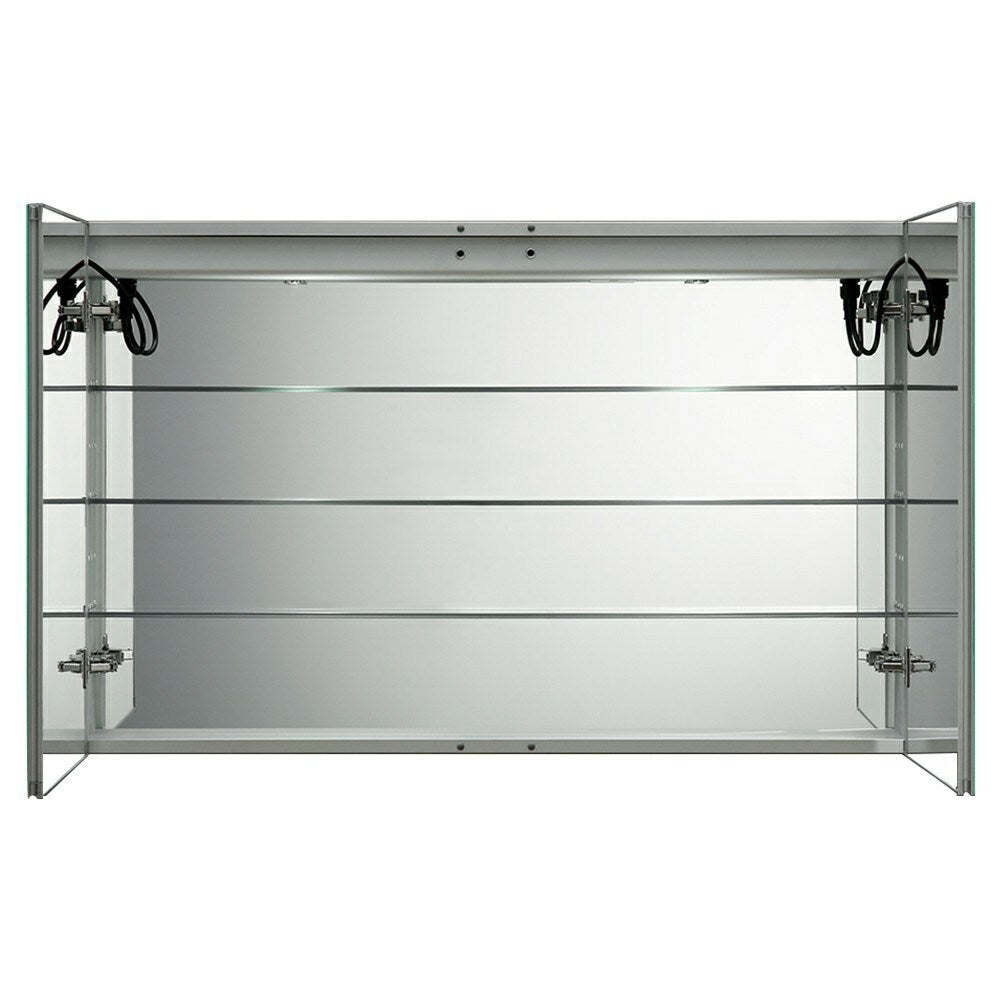 Fresca Spazio 48-in x 30-in Lighted LED Fog Free Surface/Recessed Mount LED Lighting Mirror Mirrored Soft Close Medicine Cabinet with Outlet