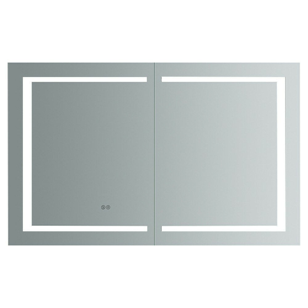 Fresca Spazio 48-in x 30-in Lighted LED Fog Free Surface/Recessed Mount LED Lighting Mirror Mirrored Soft Close Medicine Cabinet with Outlet