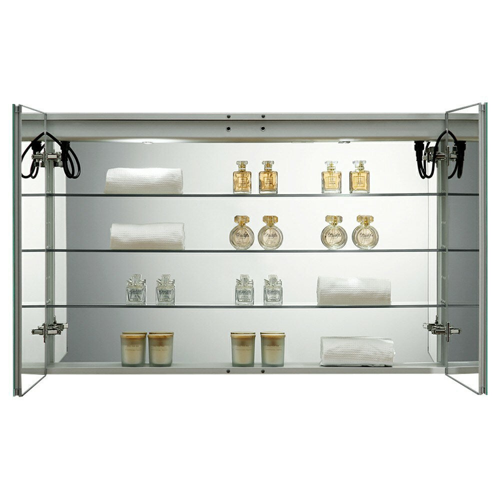Fresca Spazio 48-in x 30-in Lighted LED Fog Free Surface/Recessed Mount LED Lighting Mirror Mirrored Soft Close Medicine Cabinet with Outlet
