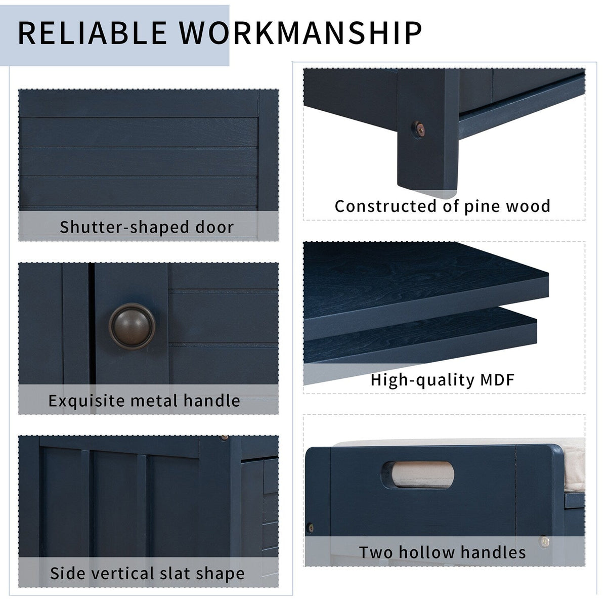 GZMR Navy Blue Storage Bench Modern Navy Blue Storage Bench 43.5-in x 16-in x 18-in