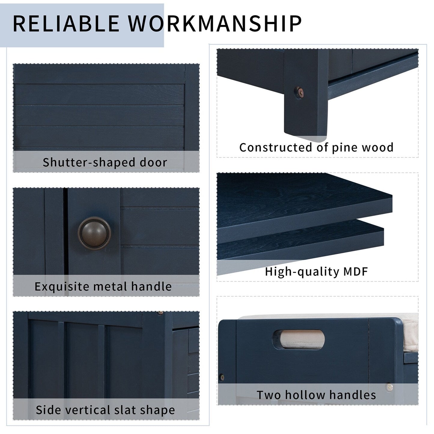 GZMR Navy Blue Storage Bench Modern Navy Blue Storage Bench 43.5-in x 16-in x 18-in