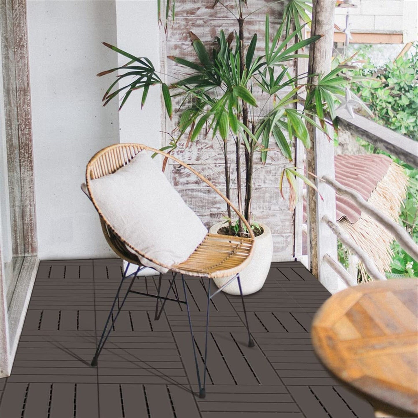 Maocao Hoom 12-in x 12-in Dark Brown Prefinished Pressure Treated Vinyl/Plastic Deck Tile (9-sq ft)