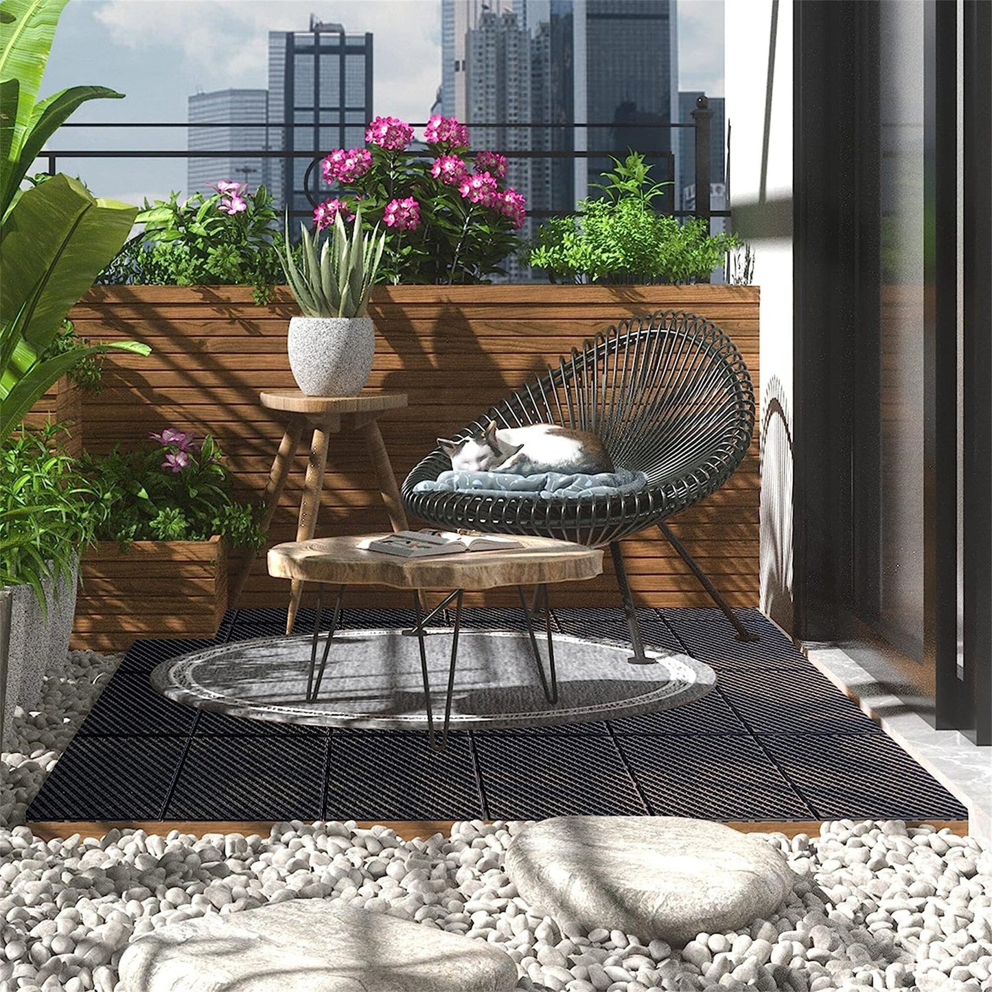Maocao Hoom 12-in x 12-in Dark Brown Prefinished Pressure Treated Vinyl/Plastic Deck Tile (9-sq ft)