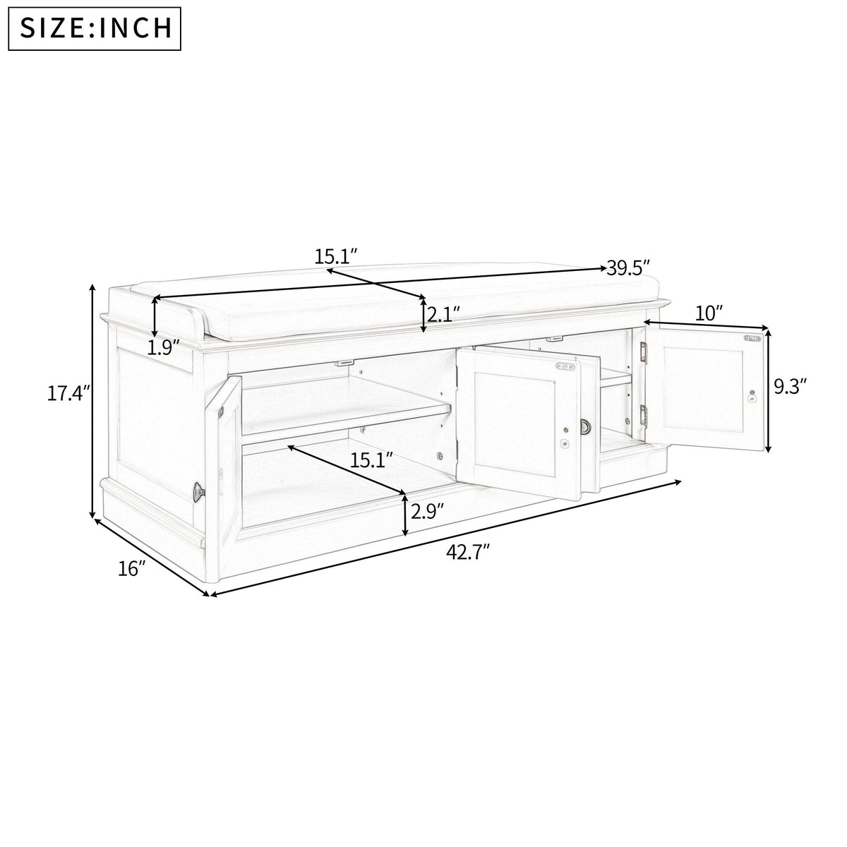 Qualler Modern White Storage Bench 42.7-in x 16-in x 17.4-in