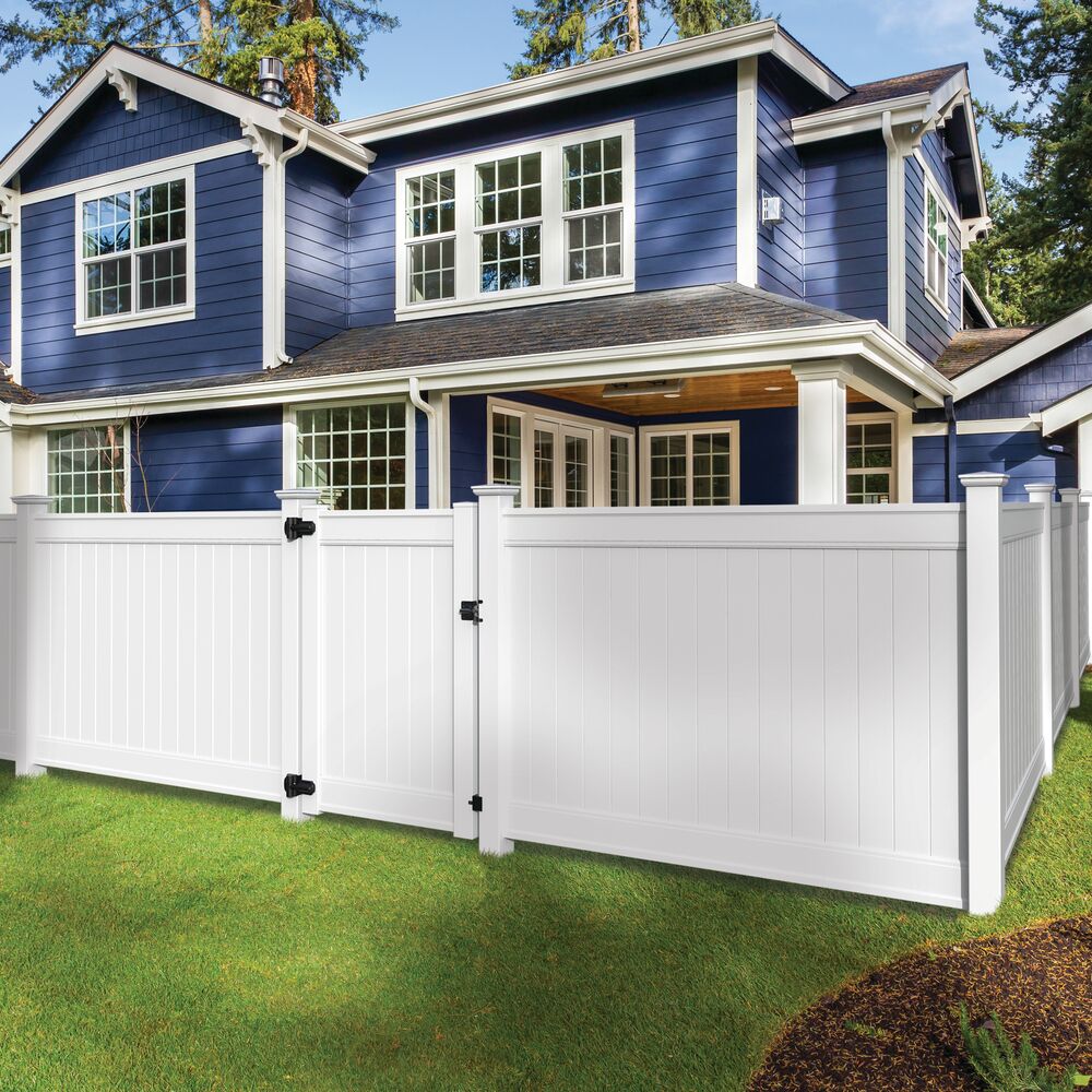 Freedom Emblem 5-ft H x 4-ft W White Privacy Vinyl Flat-top Fence Gate Kit (Unassembled)