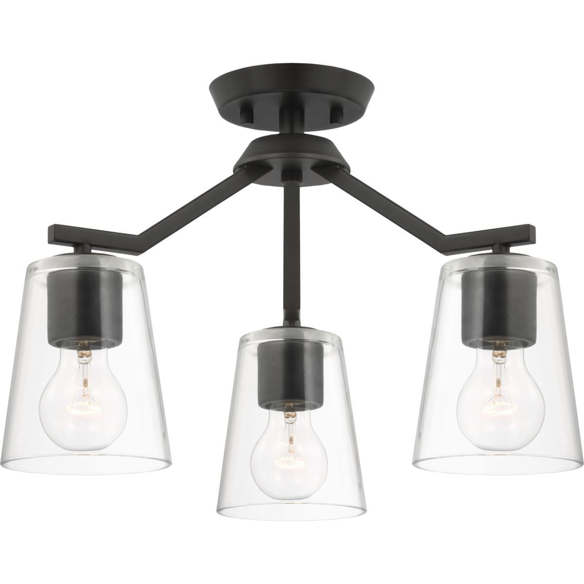 Progress Lighting Vertex 3-Light Matte Black Modern/Contemporary Clear Glass Cone Medium Hanging Pendant Light