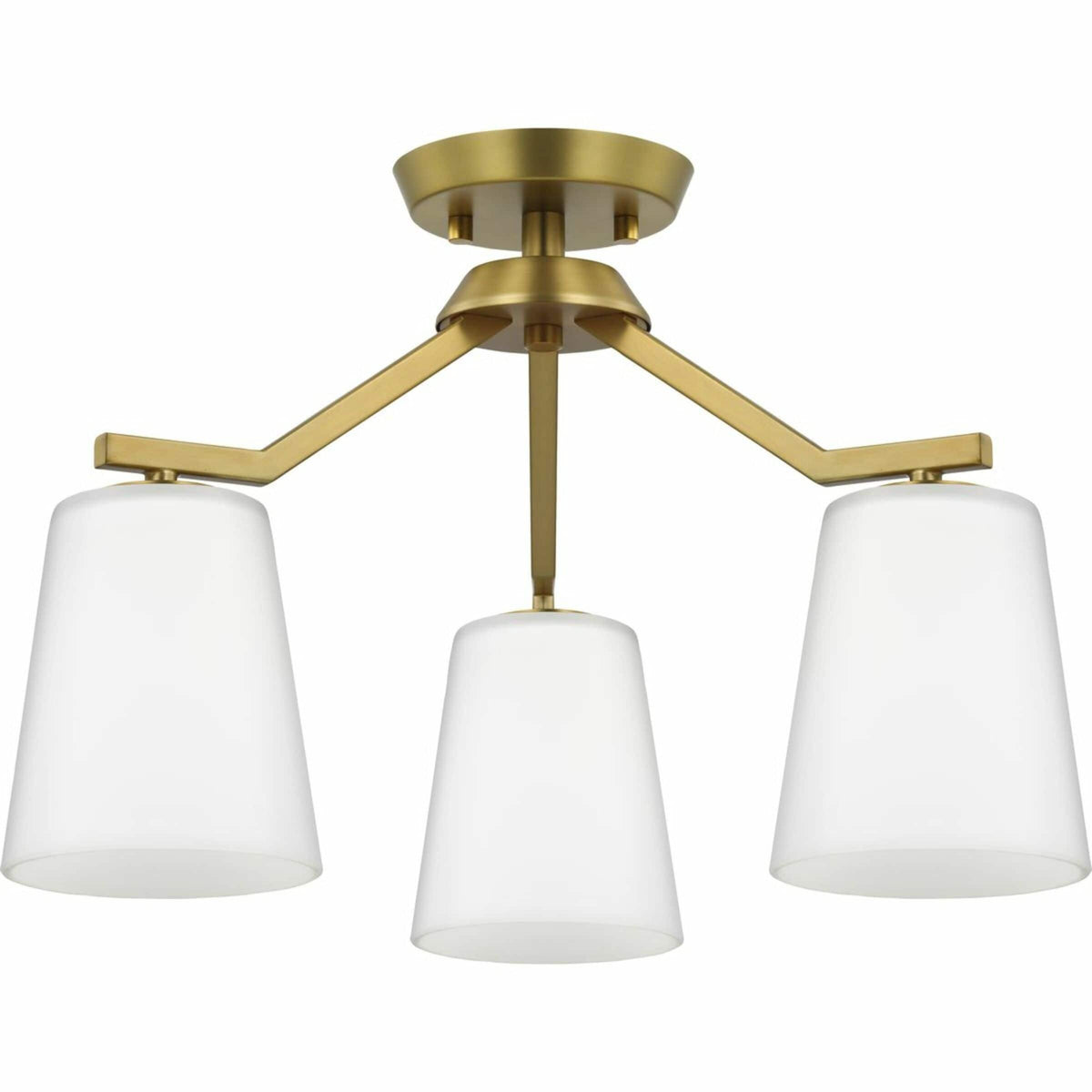 Progress Lighting Vertex 3-Light Brushed Gold Modern/Contemporary Etched Glass Cone Medium Hanging Pendant Light
