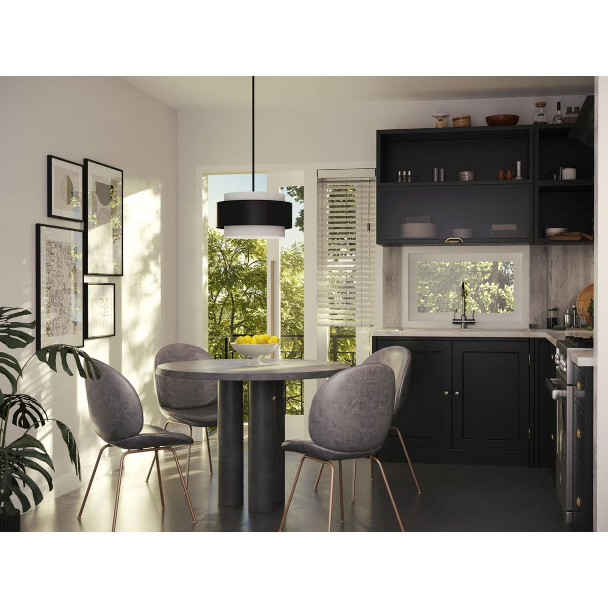Progress Lighting Silva 3-Light Matte Black Modern/Contemporary Drum Medium Hanging Pendant Light