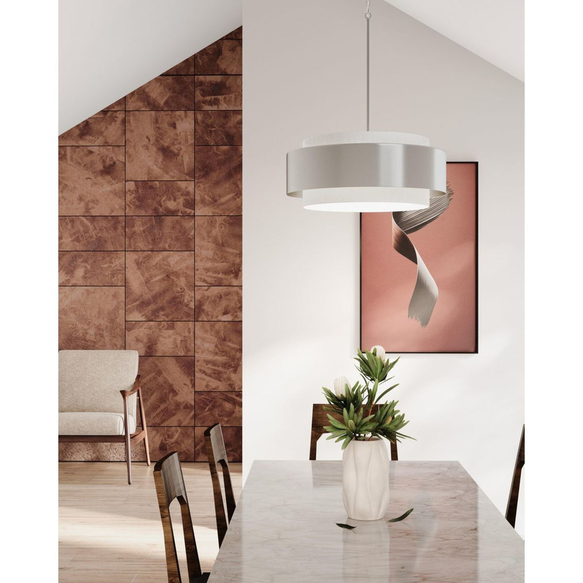 Progress Lighting Silva 3-Light Brushed Nickel Modern/Contemporary Drum Medium Hanging Pendant Light