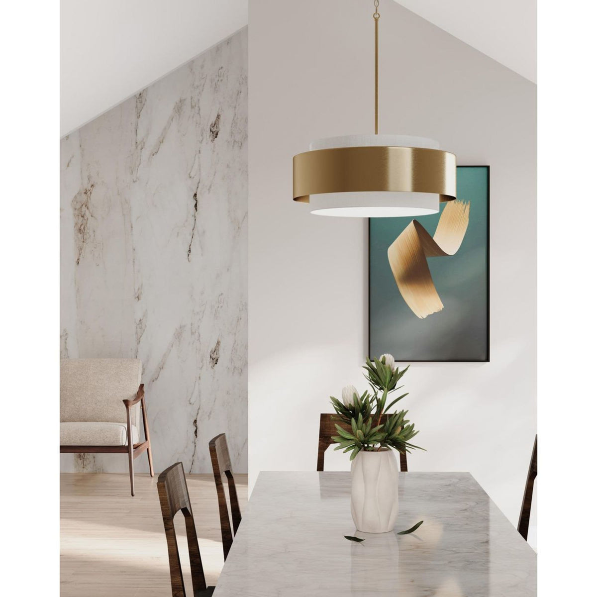 Progress Lighting Silva 3-Light Brushed Bronze Modern/Contemporary Drum Medium Hanging Pendant Light