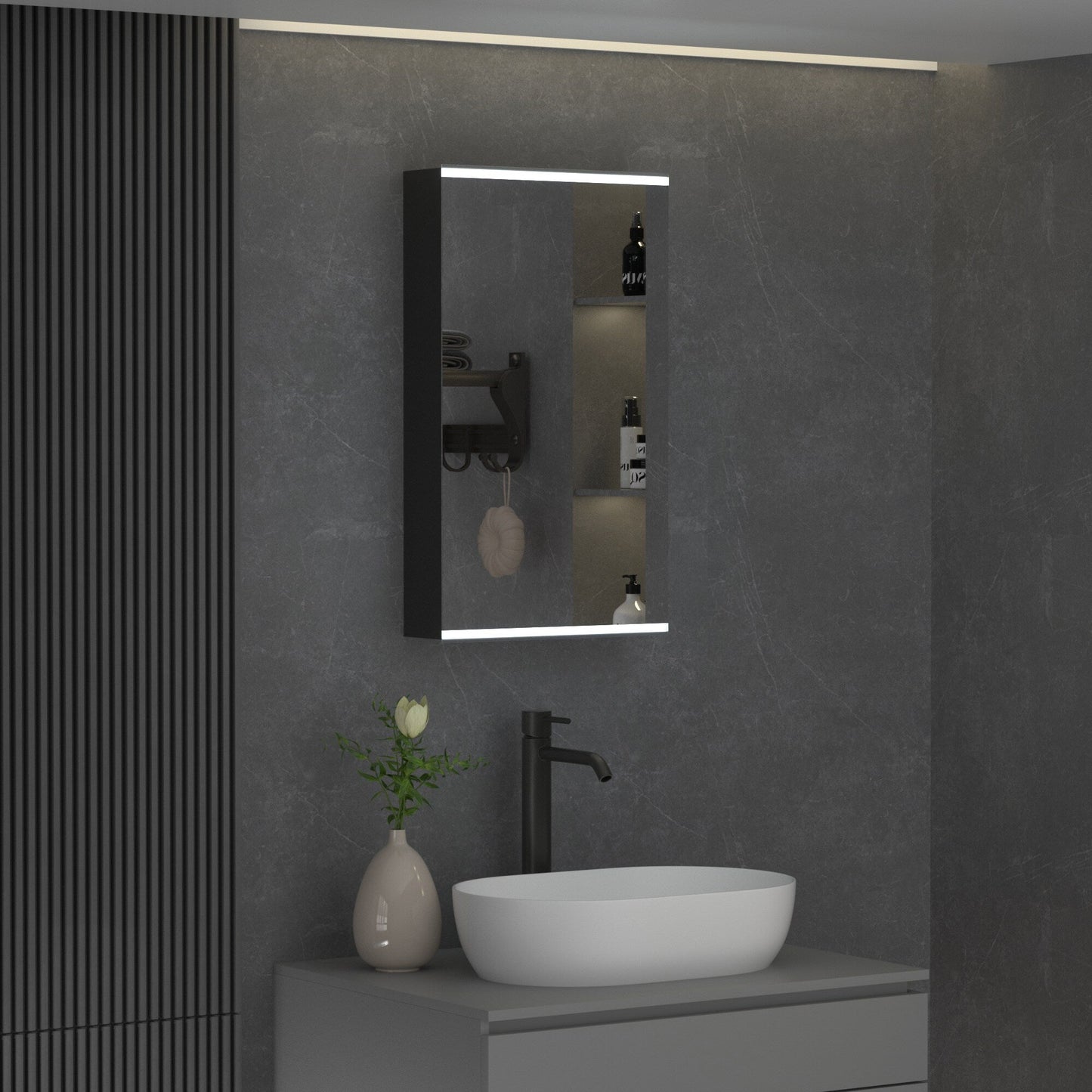 Forclover 15-in x 26-in Lighted LED Surface Mount Aluminum Mirrored Soft Close Medicine Cabinet