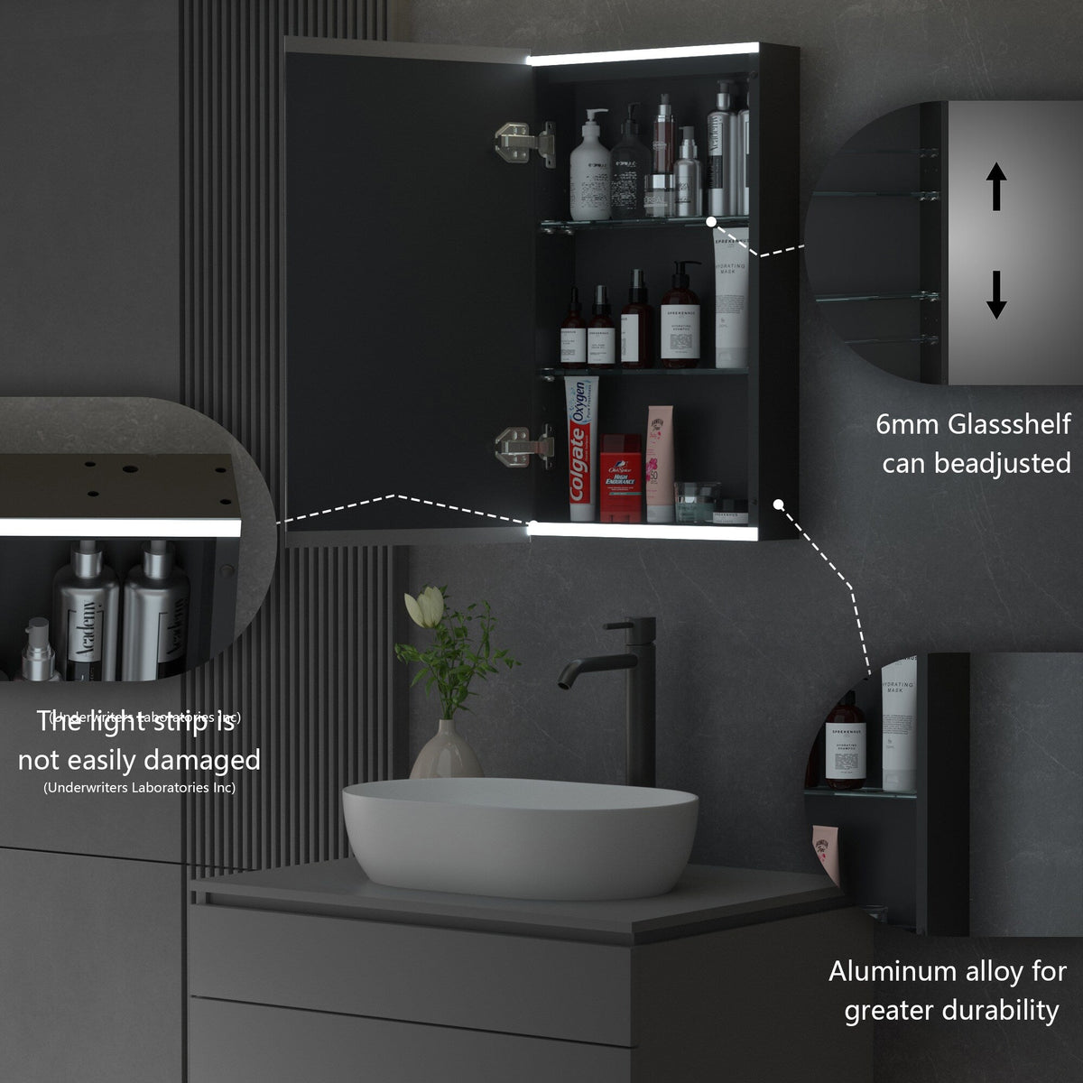 Forclover 15-in x 26-in Lighted LED Surface Mount Aluminum Mirrored Soft Close Medicine Cabinet