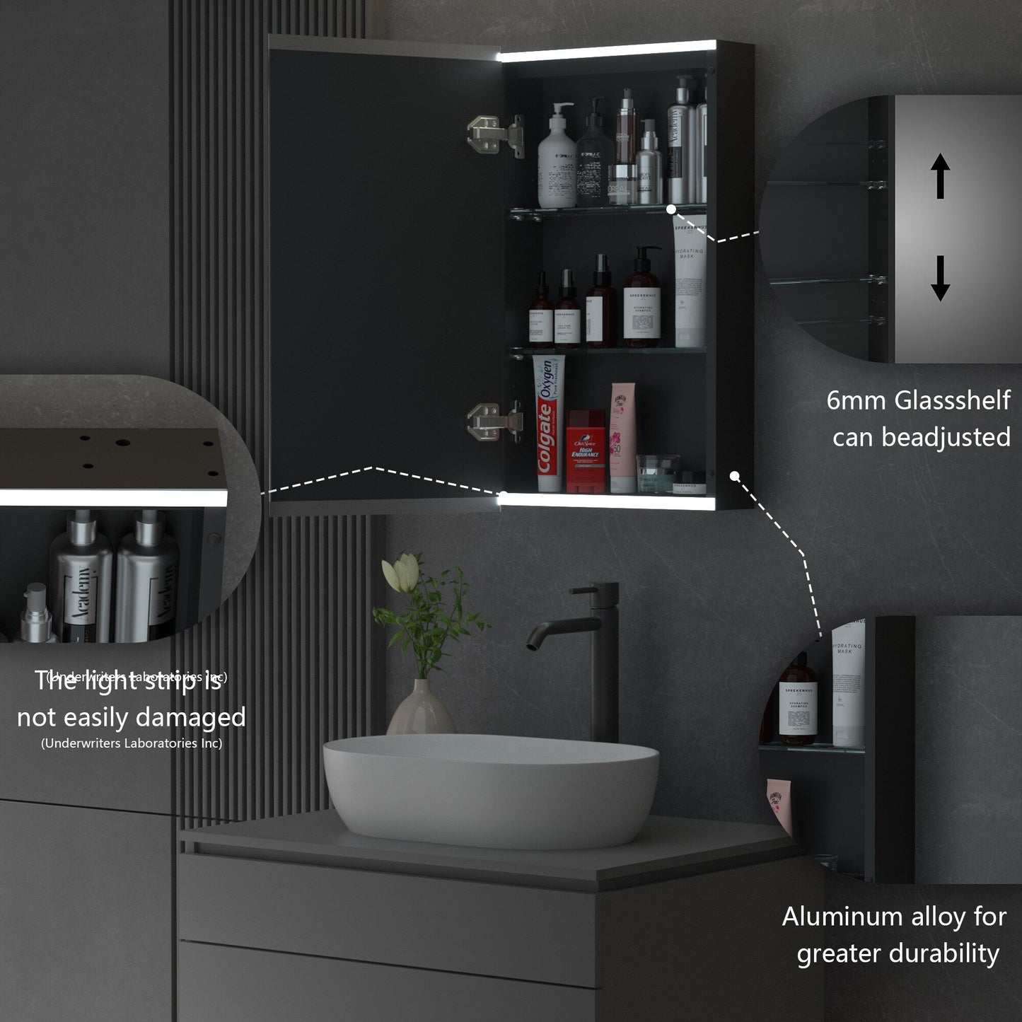 Forclover 15-in x 26-in Lighted LED Surface Mount Aluminum Mirrored Soft Close Medicine Cabinet