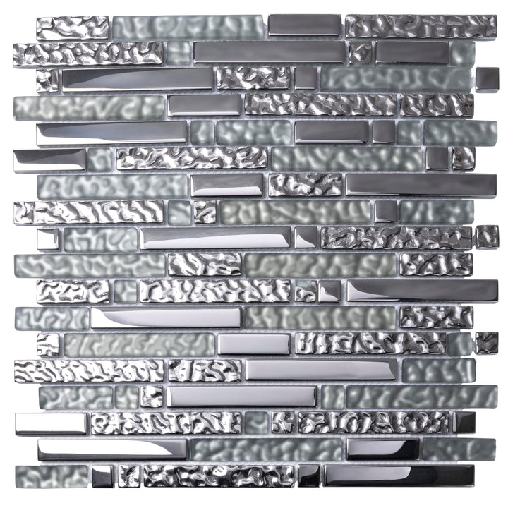 Apollo Tile Waterfall Gray and Silver 12-in x 12-in Multi-finish Glass Linear Patterned Floor and Wall Tile (4.79-sq. ft/ Carton)