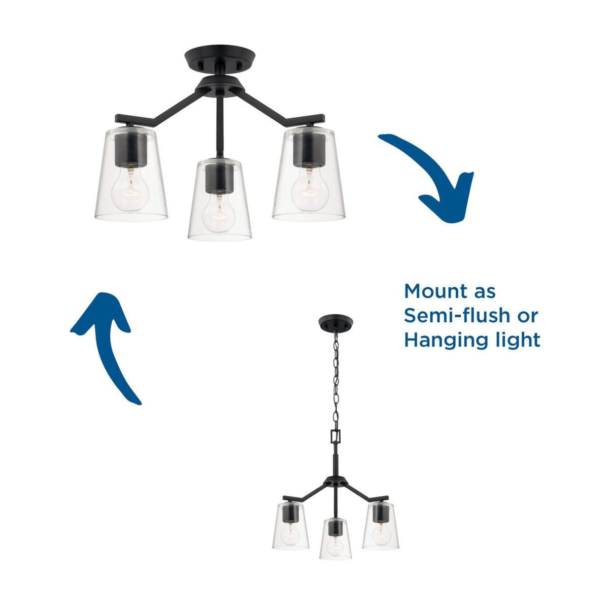 Progress Lighting Vertex 3-Light Matte Black Modern/Contemporary Clear Glass Cone Medium Hanging Pendant Light