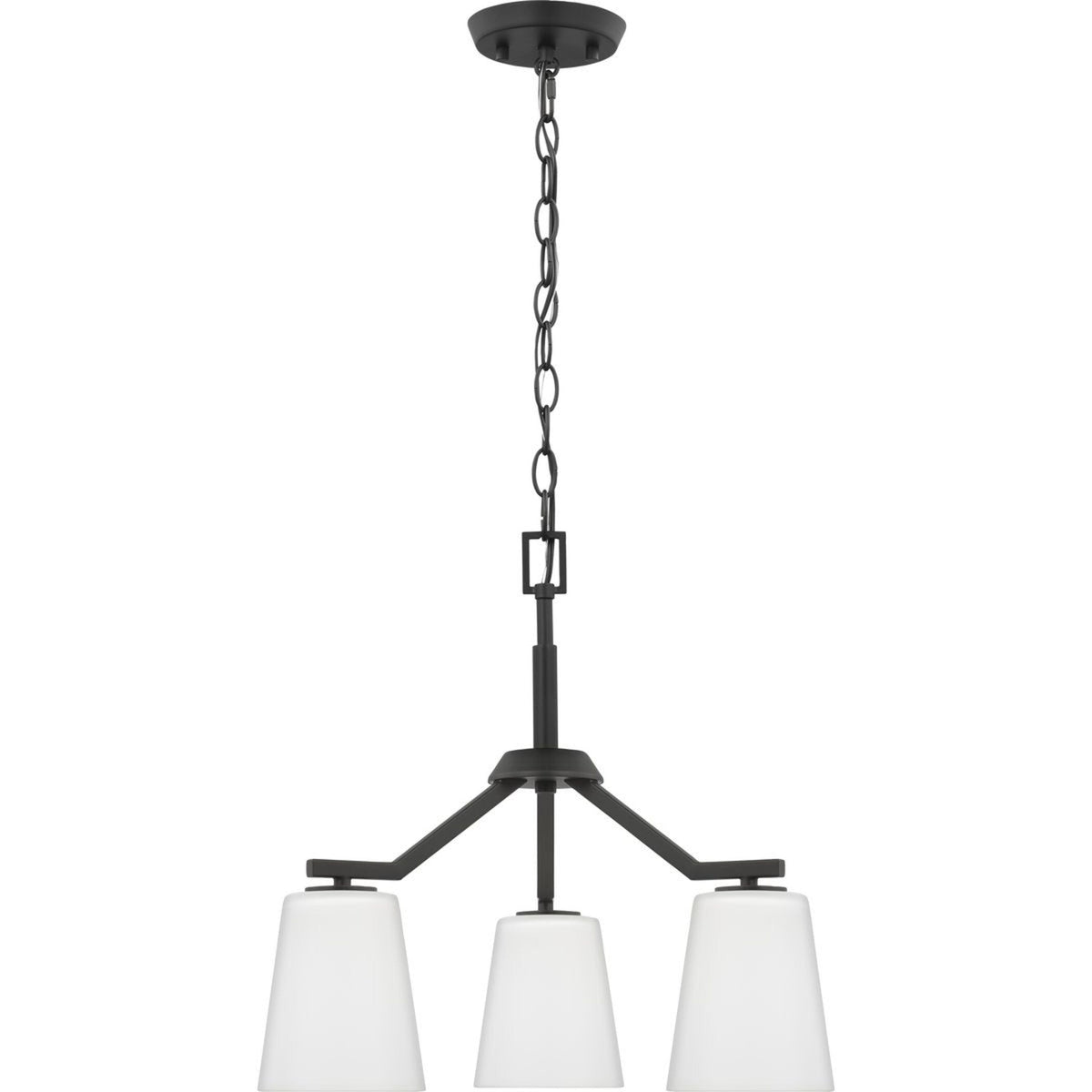 Progress Lighting Vertex 3-Light Matte Black Modern/Contemporary Etched Glass Cone Medium Hanging Pendant Light