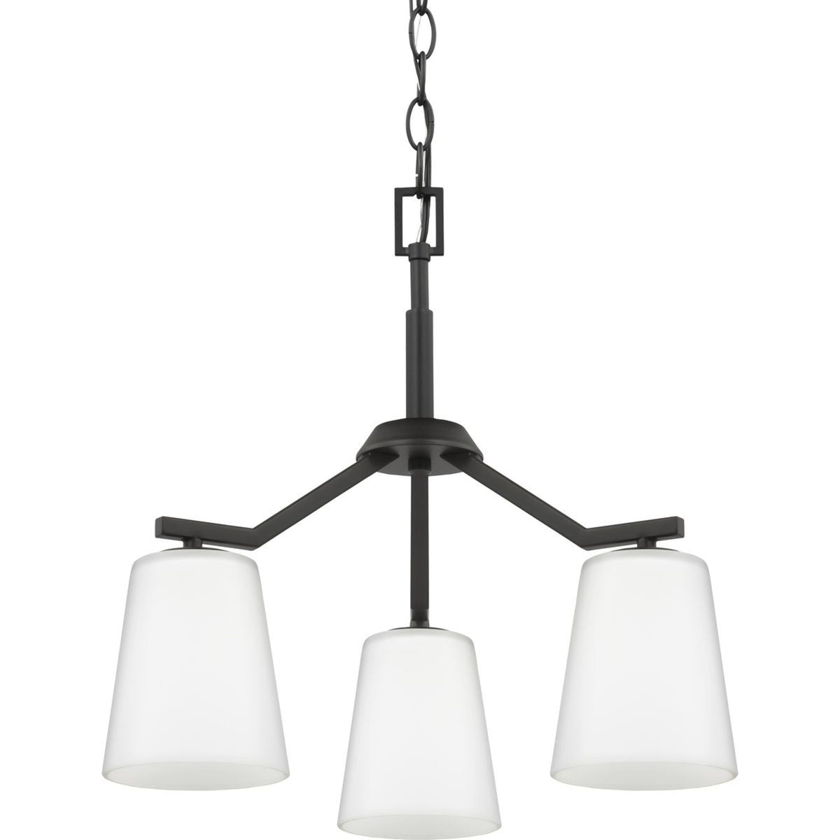 Progress Lighting Vertex 3-Light Matte Black Modern/Contemporary Etched Glass Cone Medium Hanging Pendant Light