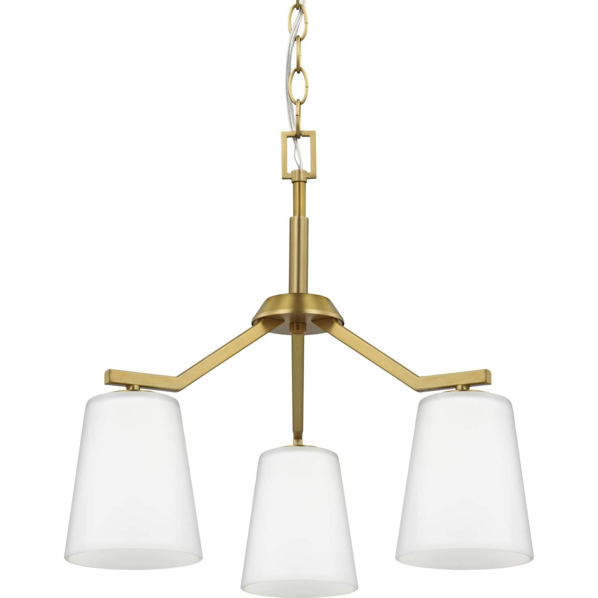Progress Lighting Vertex 3-Light Brushed Gold Modern/Contemporary Etched Glass Cone Medium Hanging Pendant Light