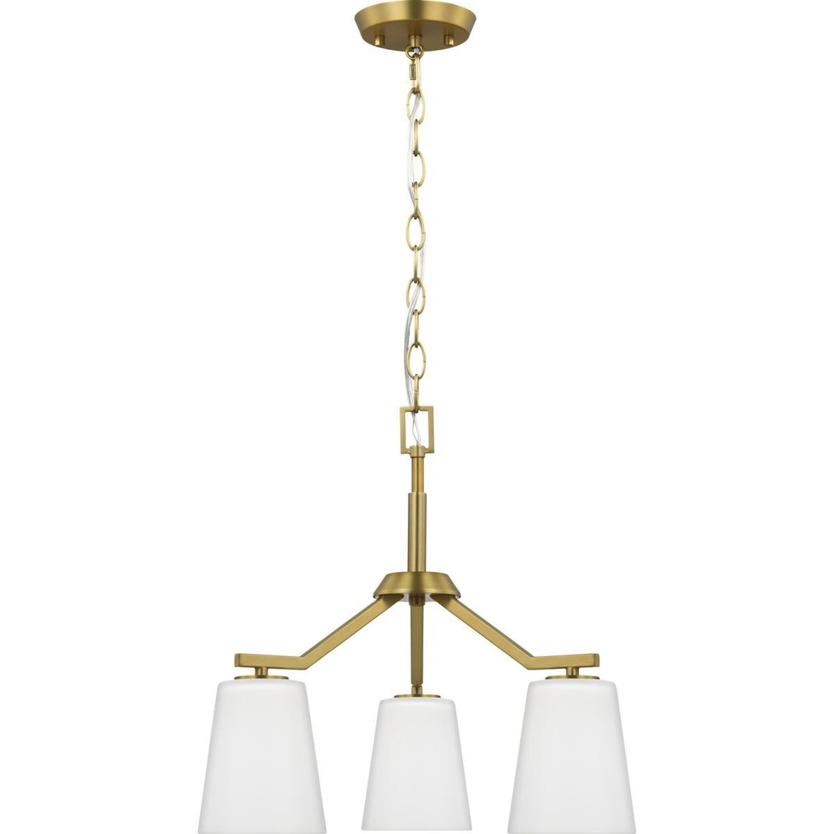 Progress Lighting Vertex 3-Light Brushed Gold Modern/Contemporary Etched Glass Cone Medium Hanging Pendant Light