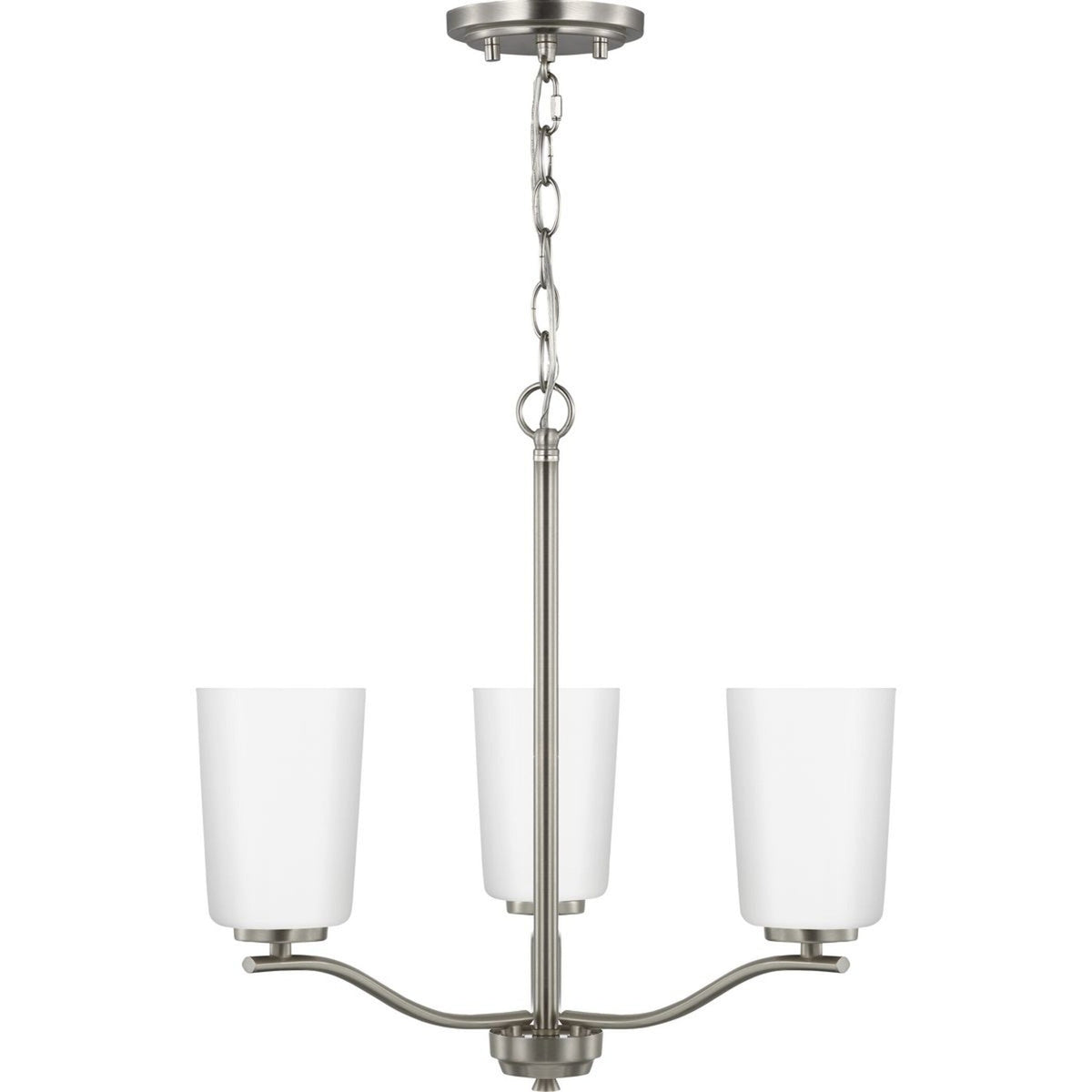 Progress Lighting Adley 3-Light Brushed Nickel Transitional Etched Glass Bell Medium Hanging Pendant Light