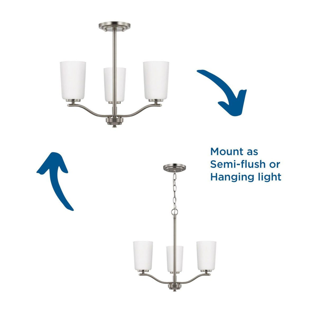 Progress Lighting Adley 3-Light Brushed Nickel Transitional Etched Glass Bell Medium Hanging Pendant Light