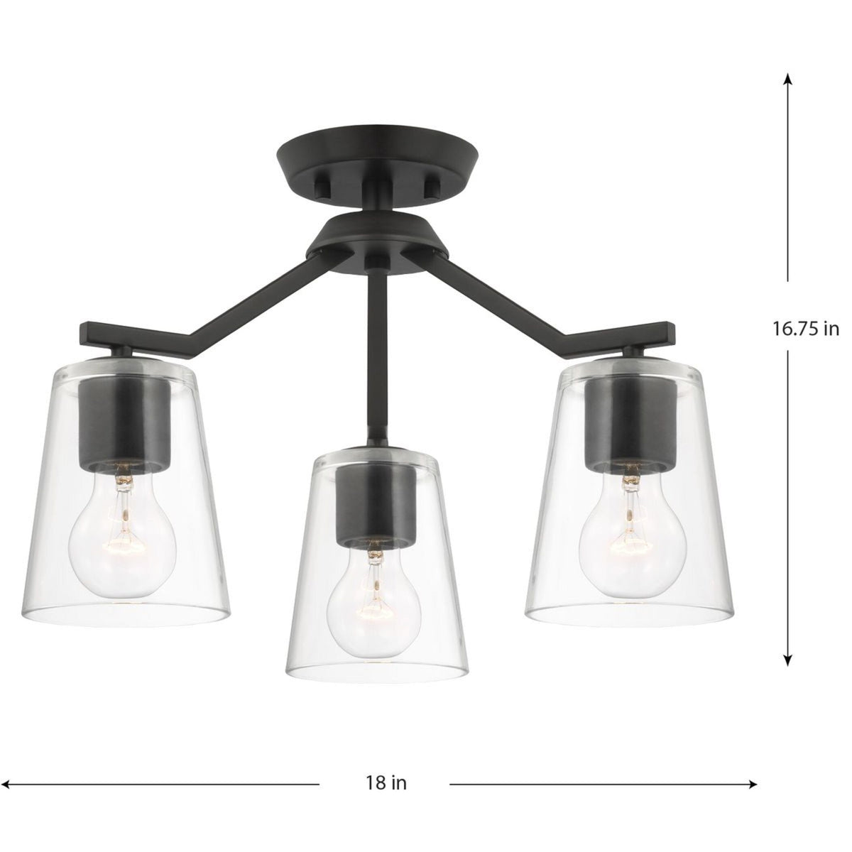 Progress Lighting Vertex 3-Light Matte Black Modern/Contemporary Clear Glass Cone Medium Hanging Pendant Light