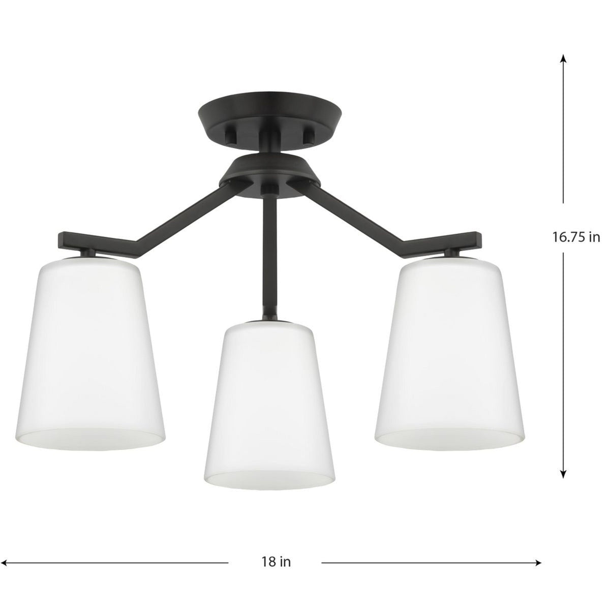 Progress Lighting Vertex 3-Light Matte Black Modern/Contemporary Etched Glass Cone Medium Hanging Pendant Light