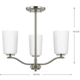 Progress Lighting Adley 3-Light Brushed Nickel Transitional Etched Glass Bell Medium Hanging Pendant Light