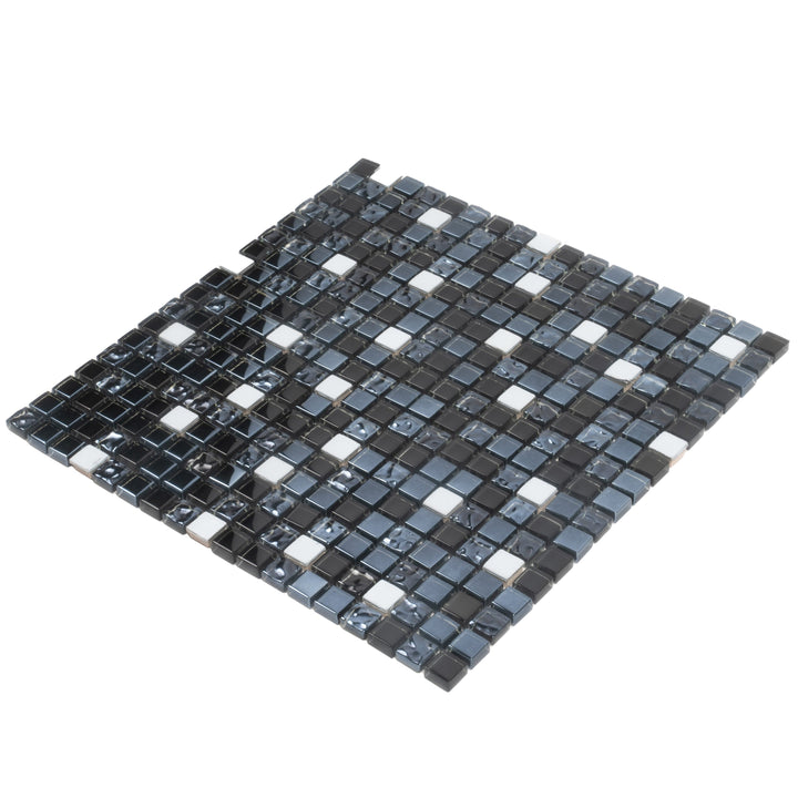 Apollo Tile Elaina Dark Gray 12-in x 12-in Multi-finish Glass/Metal Patterned Mosaic Floor and Wall Tile product image