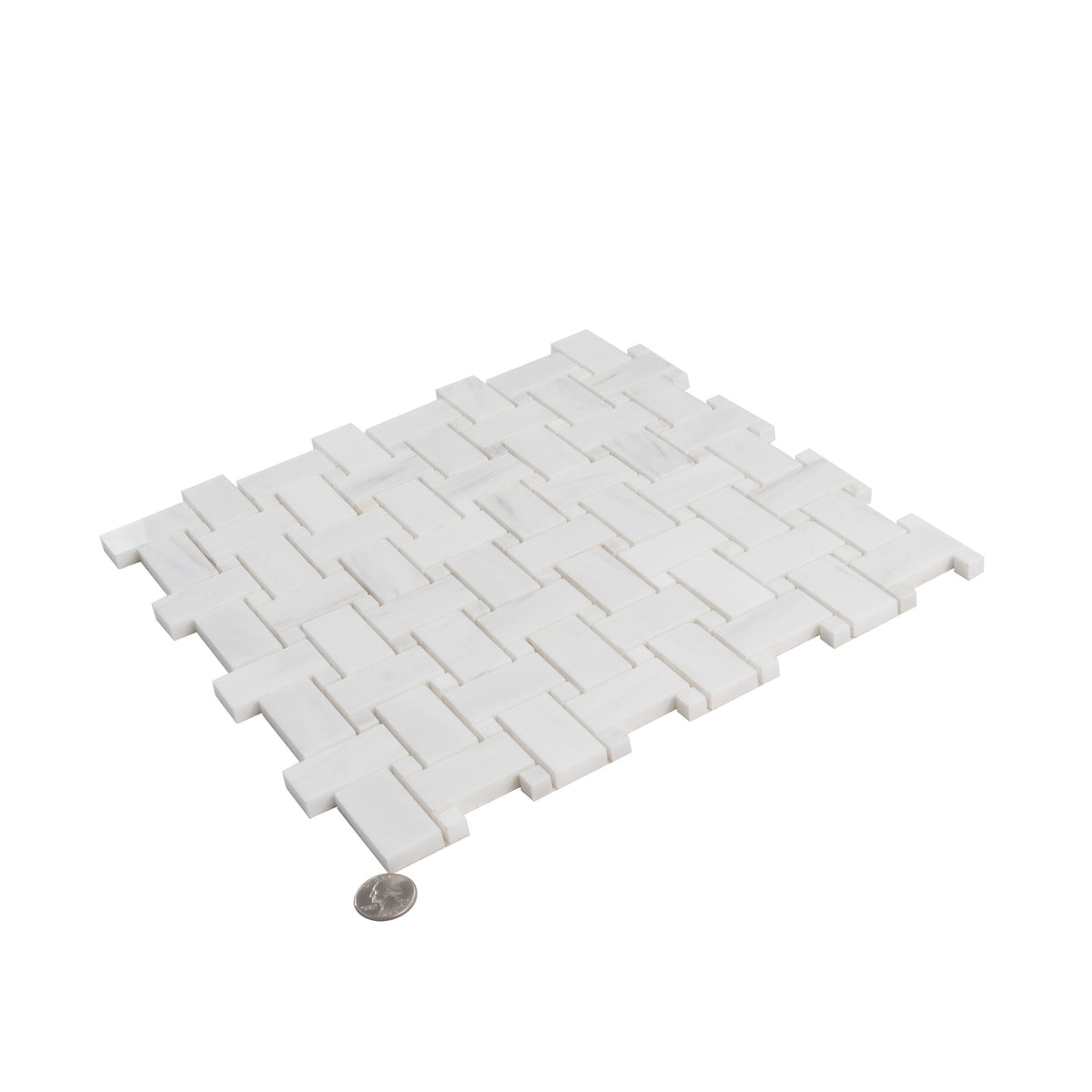 Apollo Tile (Sample) Athens White 4-in x 4-in Polished Marble Basketweave Mosaic Floor and Wall Tile