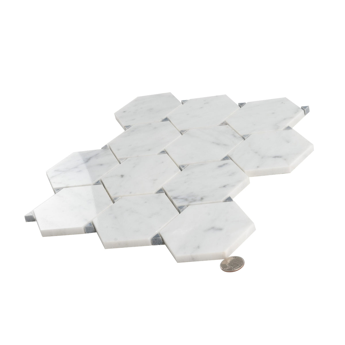 Apollo Tile Athens White and Gray 11-in x 13-in Polished Natural Stone Marble Hexagon Marble Look Floor and Wall Tile (4.73-sq. ft/ Carton)